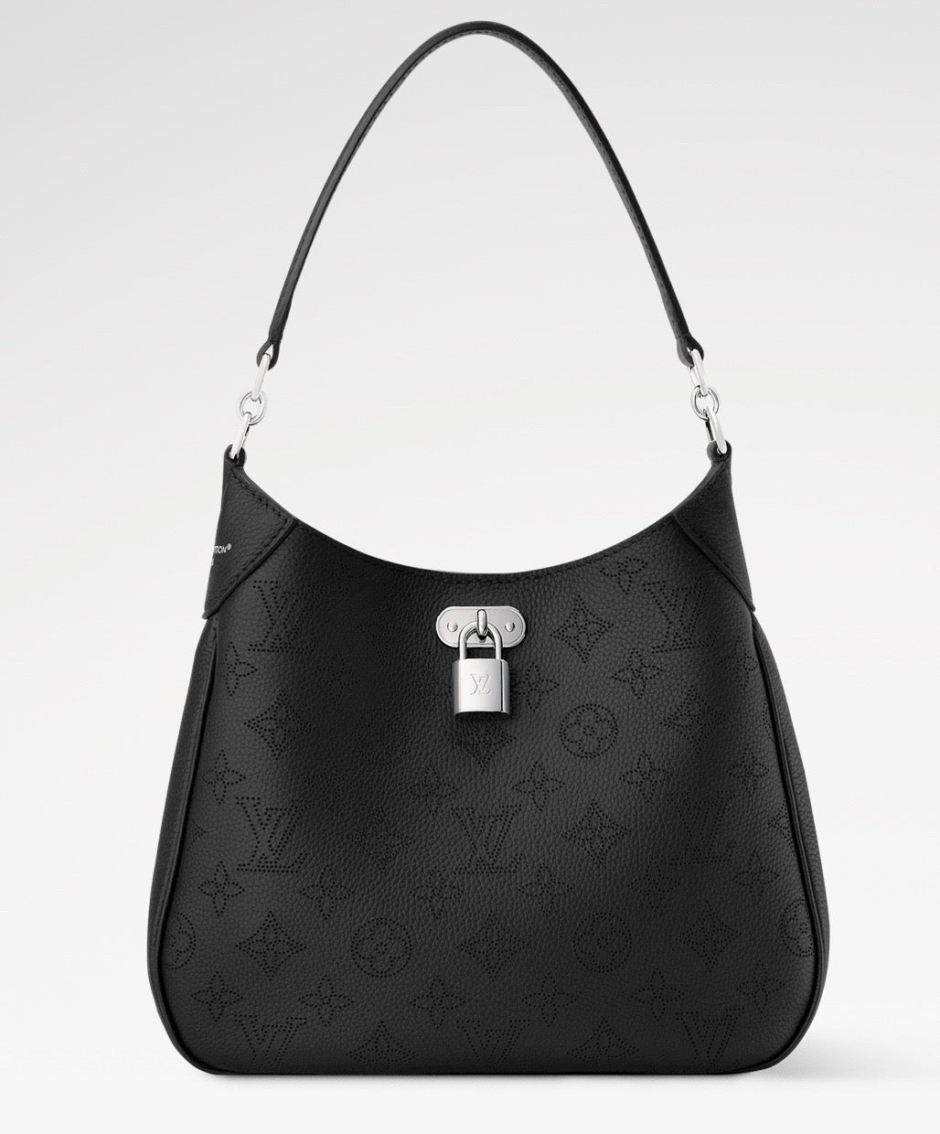 2026 All Around PM Tote Bag with Openwork Monogram Pattern, Pebble Gray Mahina Calfskin M28306