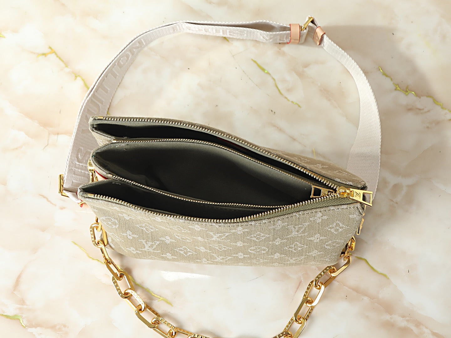 2026 Coussin PM Handbag in Khaki Cotton Denim M28360