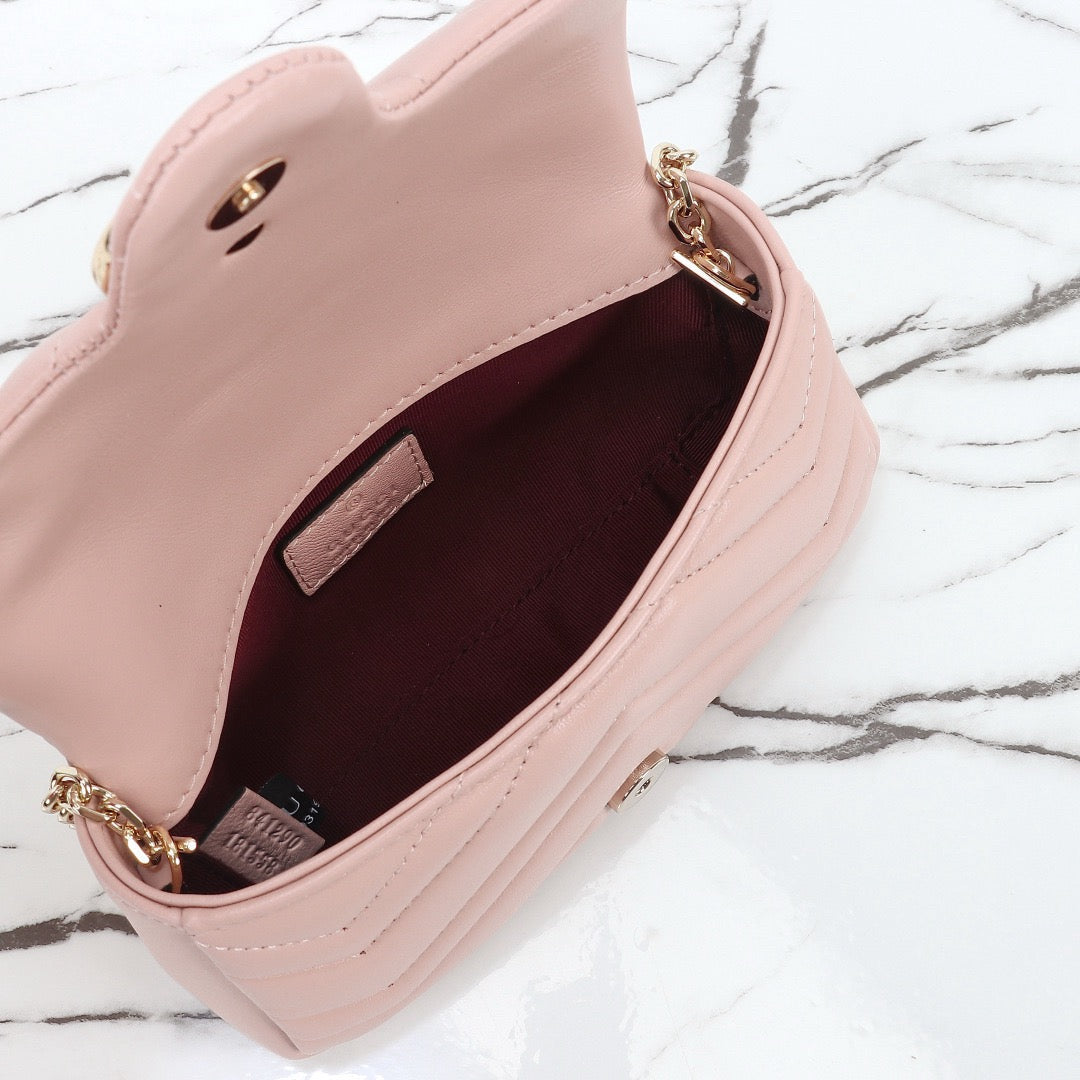 2026 Pink Beige Leather Mini/Mini Chain Shoulder Bag 841290 AAFAX