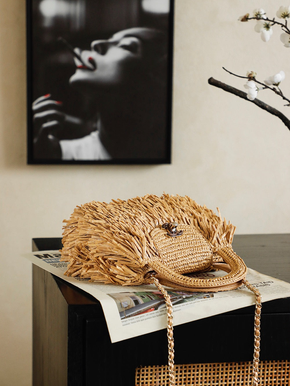 2026 Spring/Summer 2026 Collection Mini Tote Bag in Dark Beige Raffia-Effect Woven Fabric AS4416 B23791 U5552