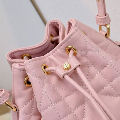 Small DR Caro Bucket Bag Powder Macrocannage Lambskin