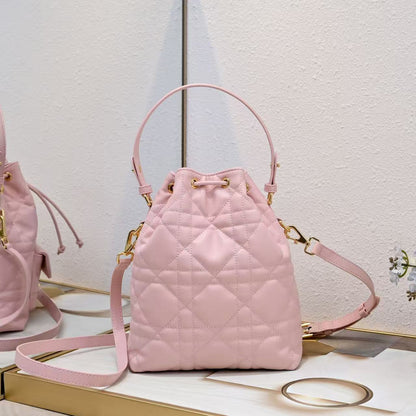 Small DR Caro Bucket Bag Powder Macrocannage Lambskin