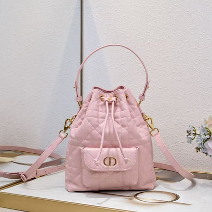 Small DR Caro Bucket Bag Powder Macrocannage Lambskin