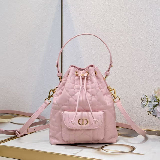 Small DR Caro Bucket Bag Powder Macrocannage Lambskin