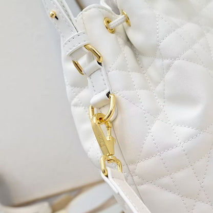 Small DR Caro Bucket Bag Powder Macrocannage Lambskin
