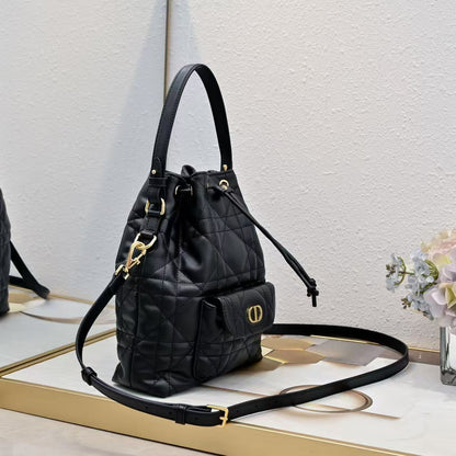 Small DR Caro Bucket Bag Powder Macrocannage Lambskin