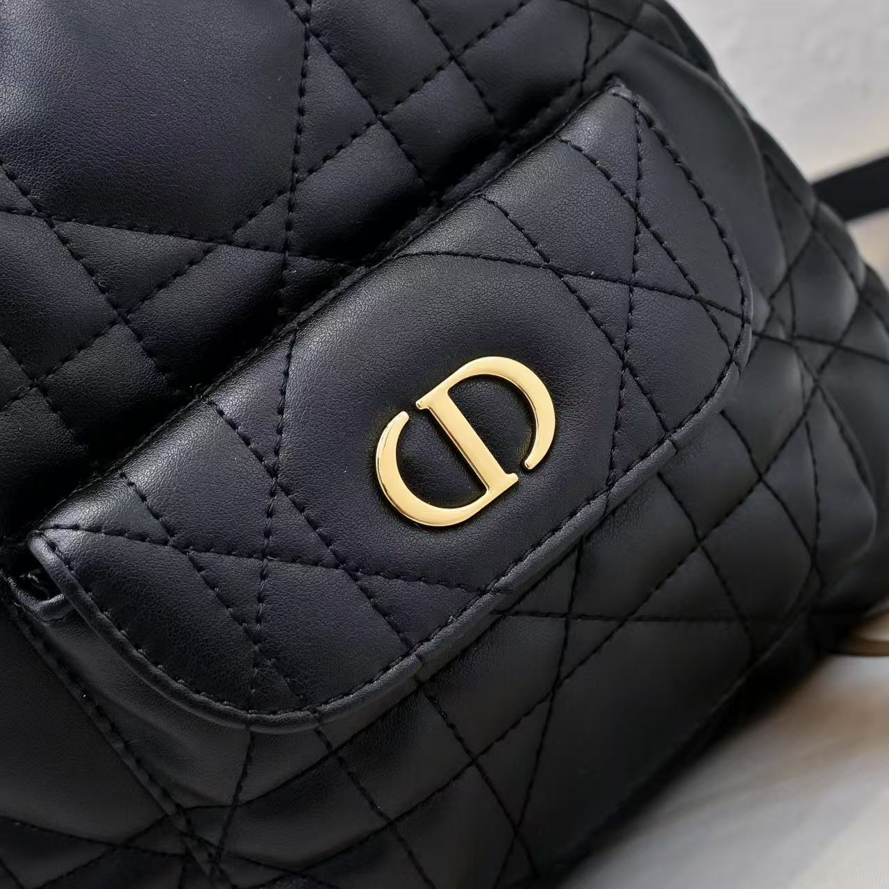 Small DR Caro Bucket Bag Powder Macrocannage Lambskin