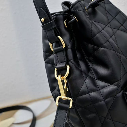Small DR Caro Bucket Bag Powder Macrocannage Lambskin