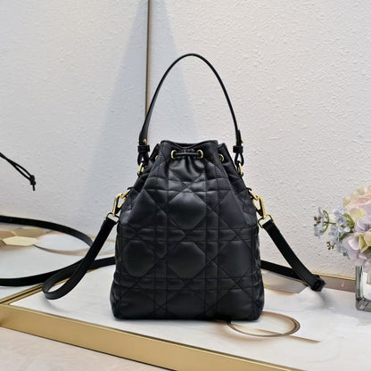 Small DR Caro Bucket Bag Powder Macrocannage Lambskin