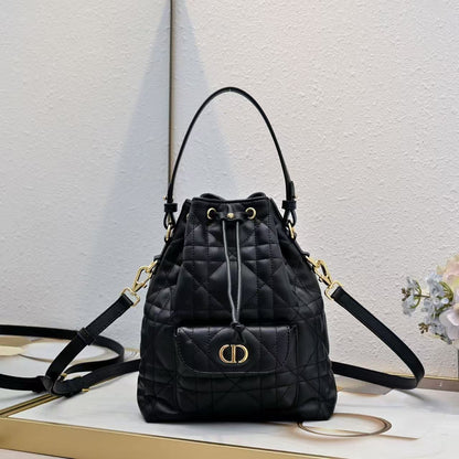 Small DR Caro Bucket Bag Powder Macrocannage Lambskin