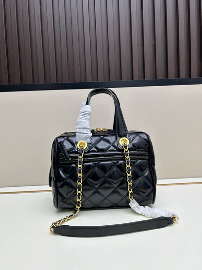 Bowling Bag Shiny Aged Calfskin & Gold-Tone Metal Black AS5242