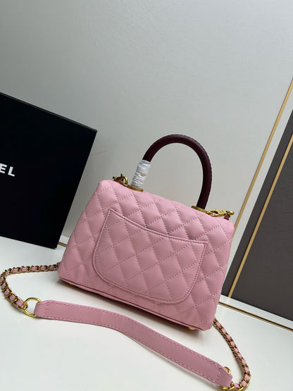 Caviar Quilted Mini Coco Handle Flap Bag Pink & Burgundy A92990