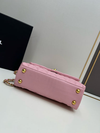Caviar Quilted Mini Coco Handle Flap Bag Pink & Burgundy A92990