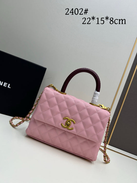 Caviar Quilted Mini Coco Handle Flap Bag Pink & Burgundy A92990