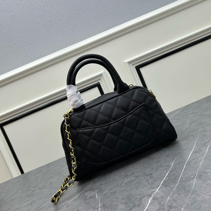 Quilted Coco Mark Mini Boston/Bowling Bag Black Grained Calfskin A20996