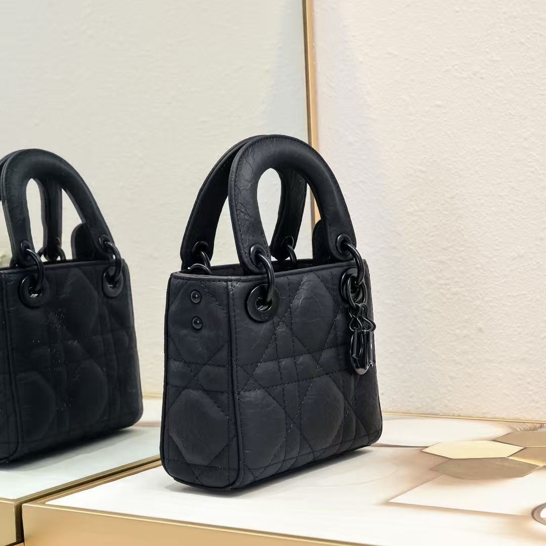Mini Lady DR Bag Black Ultramatte Cannage Calfskin M0505SLOI_M989
