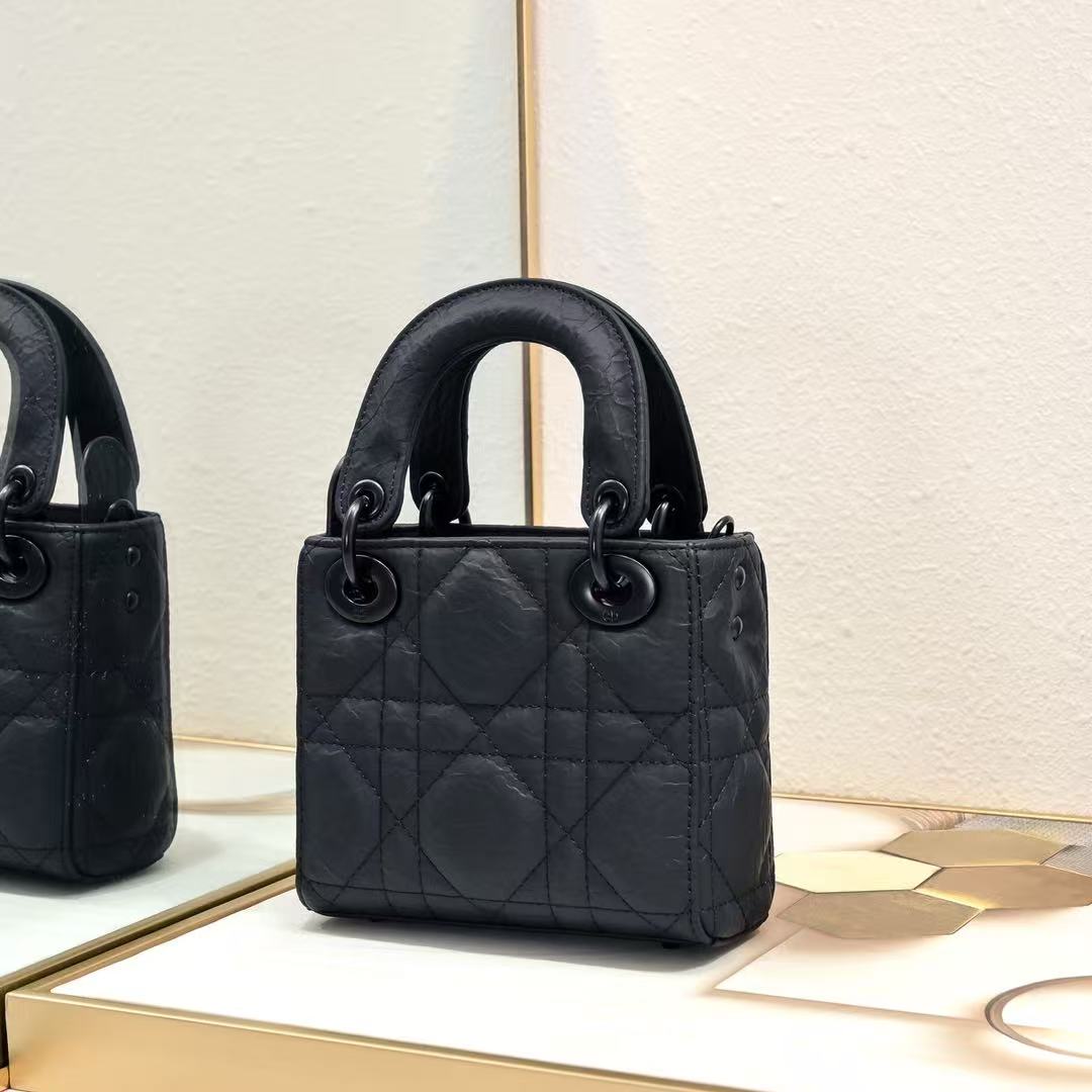 Mini Lady DR Bag Black Ultramatte Cannage Calfskin M0505SLOI_M989