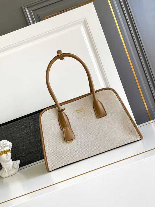 Medium Linen-Blend and Leather Tote Bag 1BG572_2HJA_F0KFZ_V_OOZ
