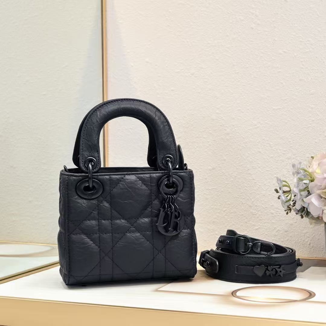 Mini Lady DR Bag Black Ultramatte Cannage Calfskin M0505SLOI_M989