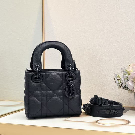 Mini Lady DR Bag Black Ultramatte Cannage Calfskin M0505SLOI_M989