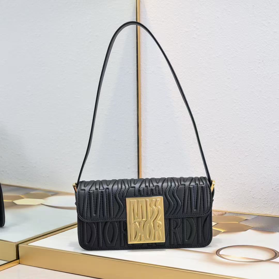 Miss DR Flap Bag Black Quilted Calfskin with Miss DR Allover Motif M2610UBOS_M900