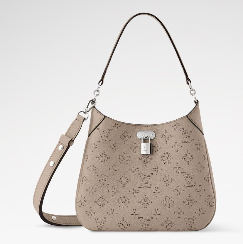 All Around PM Tote Bag with Openwork Monogram Pattern, Pebble Gray Mahina Calfskin |M27336