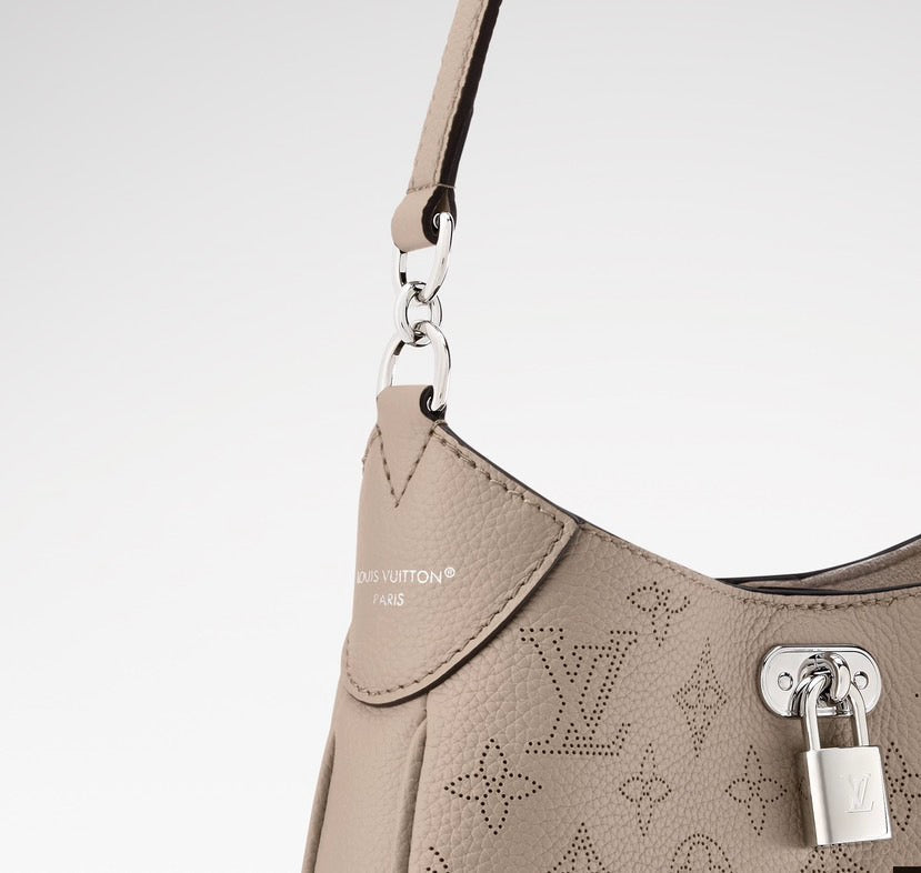 All Around PM Tote Bag with Openwork Monogram Pattern, Pebble Gray Mahina Calfskin |M27336