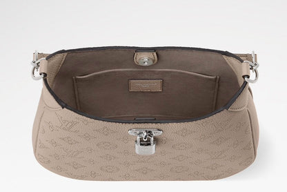 All Around PM Tote Bag with Openwork Monogram Pattern, Pebble Gray Mahina Calfskin |M27336