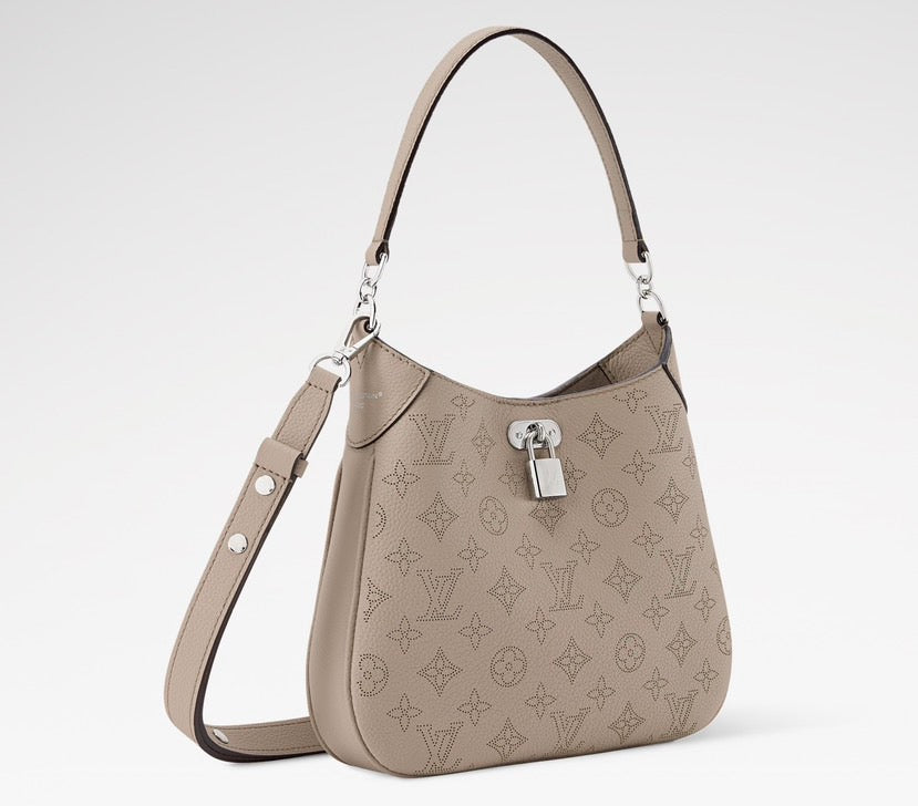 All Around PM Tote Bag with Openwork Monogram Pattern, Pebble Gray Mahina Calfskin |M27336