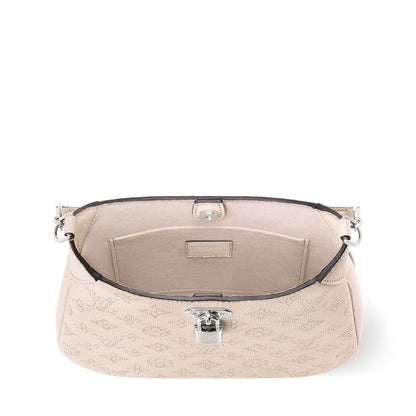 All Around PM Tote Bag with Openwork Monogram Pattern, Pebble Gray Mahina Calfskin| M27459