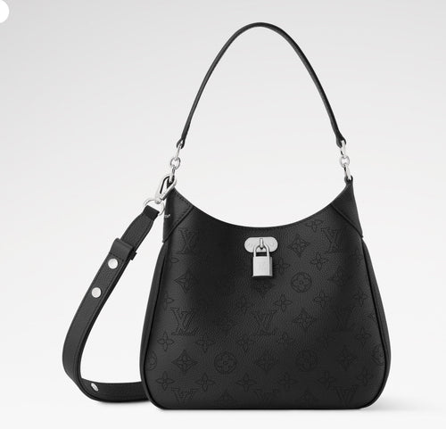 2026 All Around PM Tote Bag with Openwork Monogram Pattern, Pebble Gray Mahina Calfskin M28306