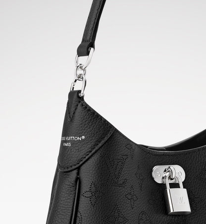 2026 All Around PM Tote Bag with Openwork Monogram Pattern, Pebble Gray Mahina Calfskin M28306
