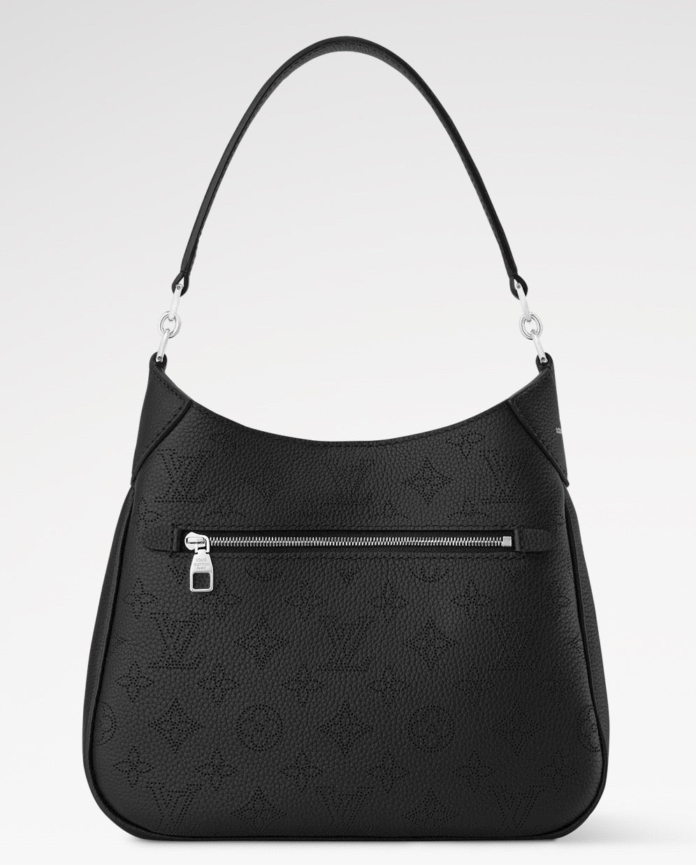 2026 All Around PM Tote Bag with Openwork Monogram Pattern, Pebble Gray Mahina Calfskin M28306