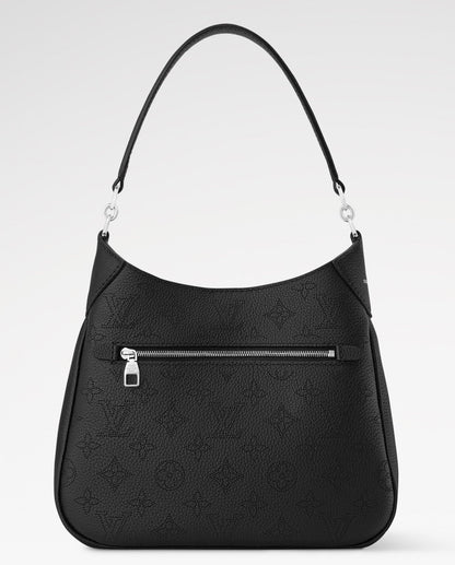 2026 All Around PM Tote Bag with Openwork Monogram Pattern, Pebble Gray Mahina Calfskin M28306