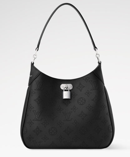 2026 All Around PM Tote Bag with Openwork Monogram Pattern, Pebble Gray Mahina Calfskin M28306