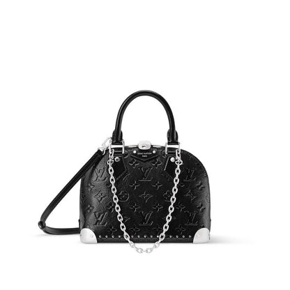 2026 Alma Trunk BB Handbag, Black Calfskin with Monogram Saga Embossing M27812