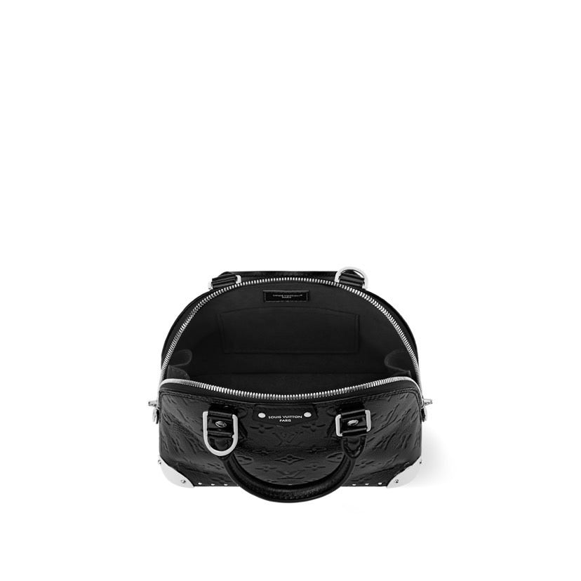 2026 Alma Trunk BB Handbag, Black Calfskin with Monogram Saga Embossing M27812