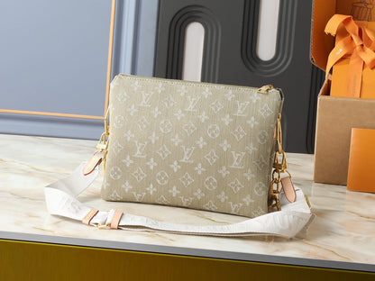 2026 Coussin PM Handbag in Khaki Cotton Denim M28360