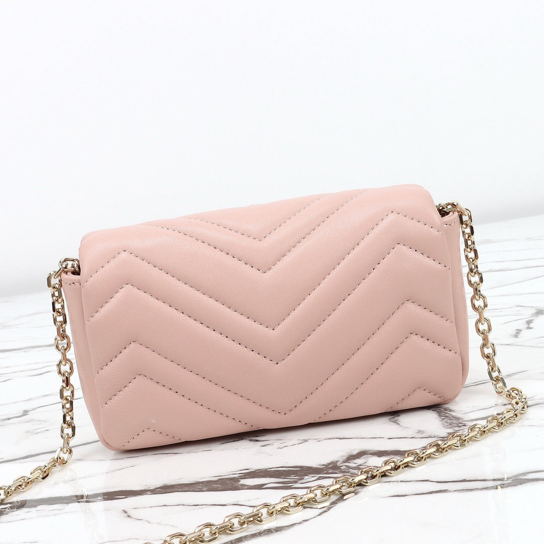 2026 Pink Beige Leather Mini/Mini Chain Shoulder Bag 841290 AAFAX