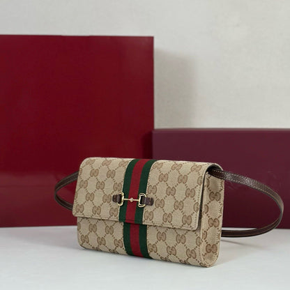 2026 Beige Canvas Horsebit Web Crossbody Wallet (Chain Bag) 867120 FAF88 9645