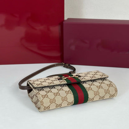 2026 Beige Canvas Horsebit Web Crossbody Wallet (Chain Bag) 867120 FAF88 9645