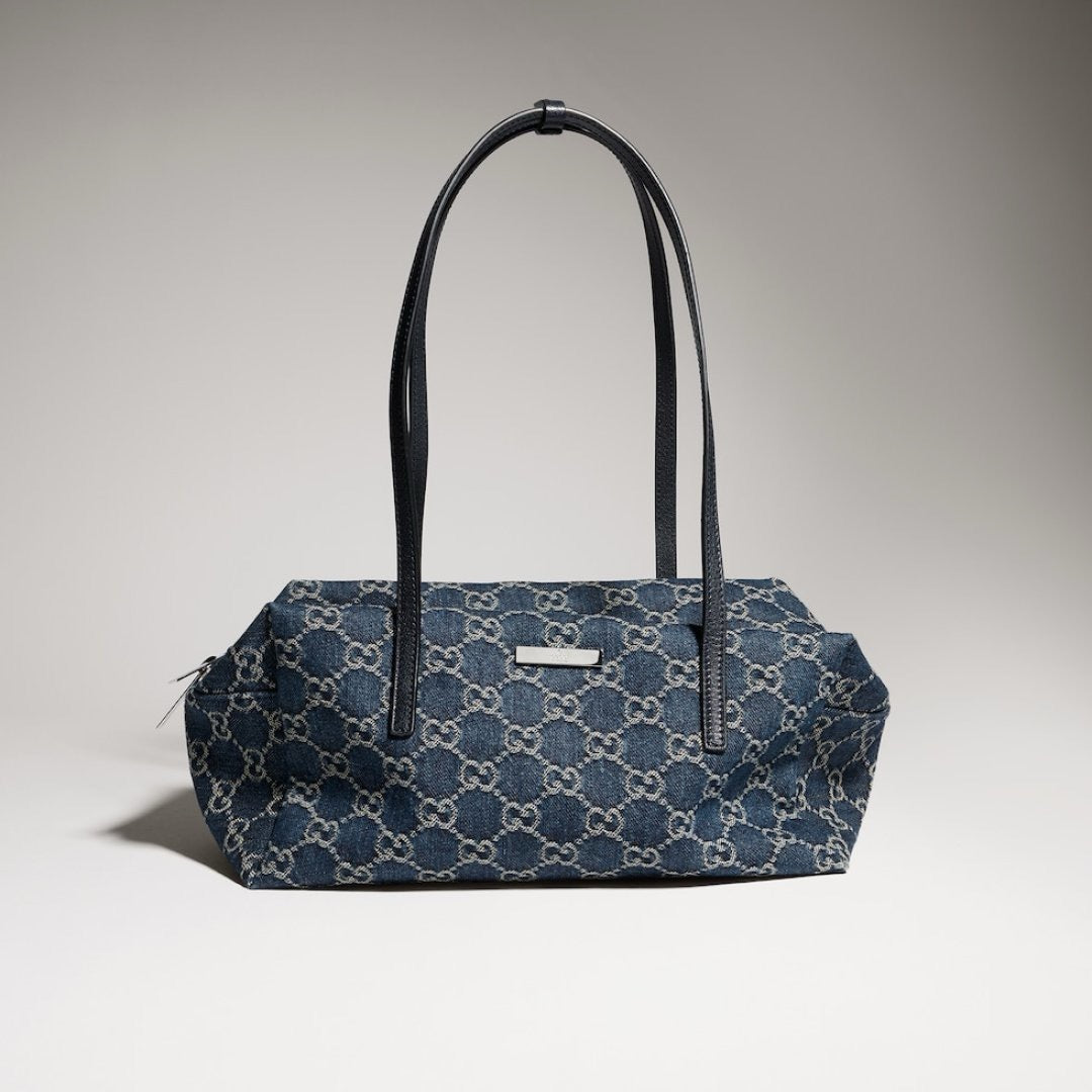 2026 Medium Boston Bag in Dark Blue Washed GG Denim 875228 FAF8V 4042