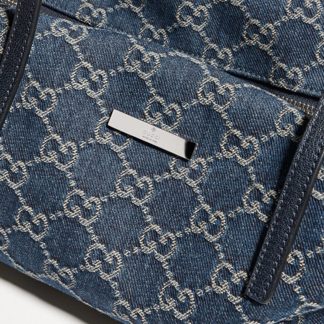 2026 Medium Boston Bag in Dark Blue Washed GG Denim 875228 FAF8V 4042