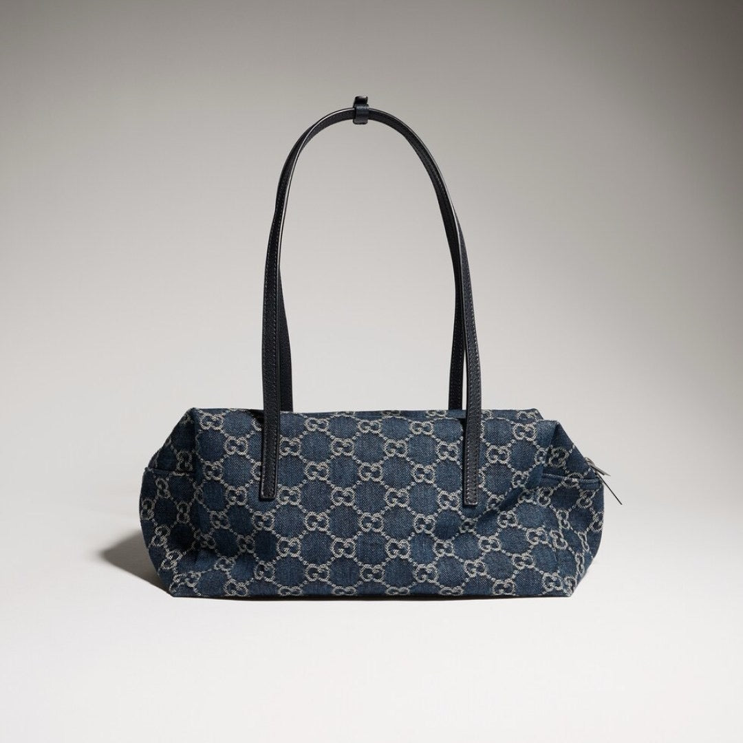 2026 Medium Boston Bag in Dark Blue Washed GG Denim 875228 FAF8V 4042