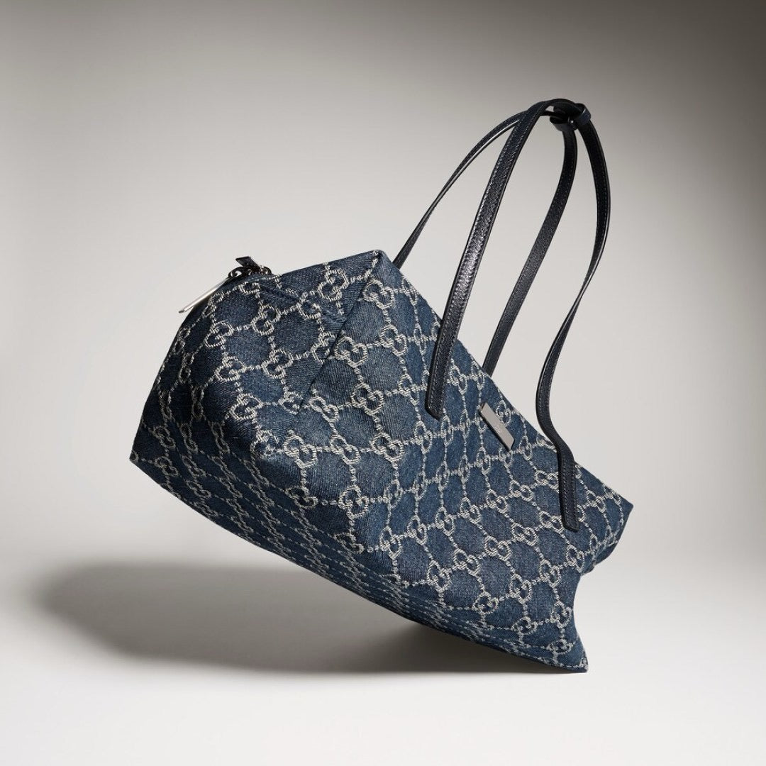 2026 Medium Boston Bag in Dark Blue Washed GG Denim 875228 FAF8V 4042