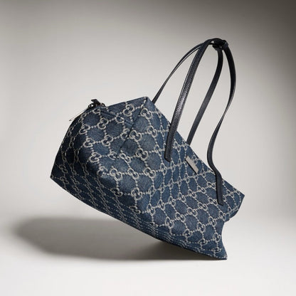 2026 Medium Boston Bag in Dark Blue Washed GG Denim 875228 FAF8V 4042