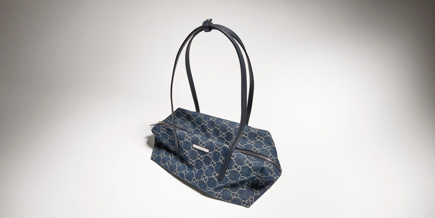 2026 Medium Boston Bag in Dark Blue Washed GG Denim 875228 FAF8V 4042
