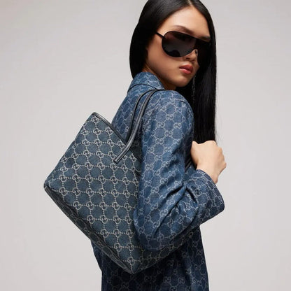 2026 Small Blue Washed GG Denim Tote Bag 875236 FAF8V 4042