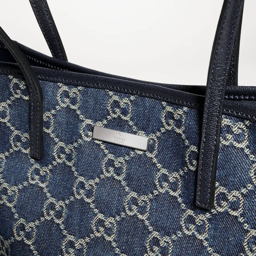 2026 Small Blue Washed GG Denim Tote Bag 875236 FAF8V 4042