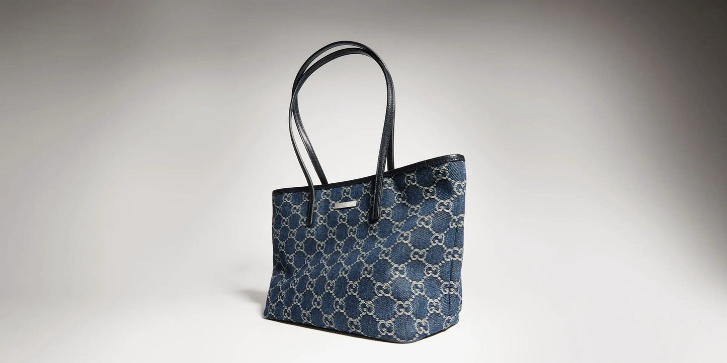 2026 Small Blue Washed GG Denim Tote Bag 875236 FAF8V 4042